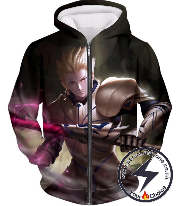 Fate Stay Night Fate Zero Archer Class Hero Gilgamesh Action Zip Up Hoodie